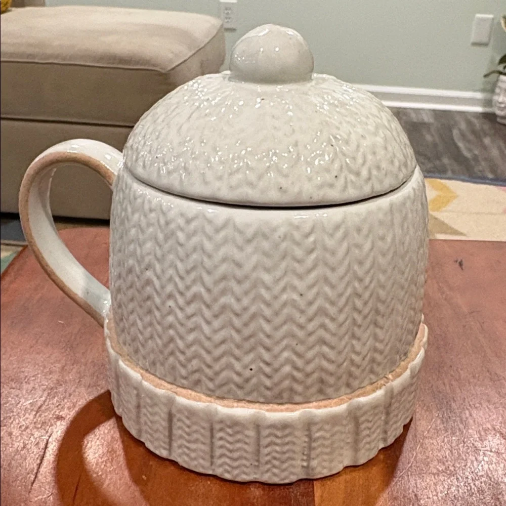 West Elm Cable Knit Sweater Mug With Lid